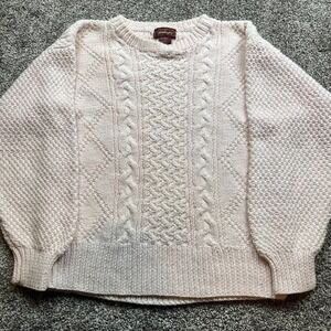 Worthington Sweater Womens S Cream Cable Knit‎ Crew Neck  pink vintage thick